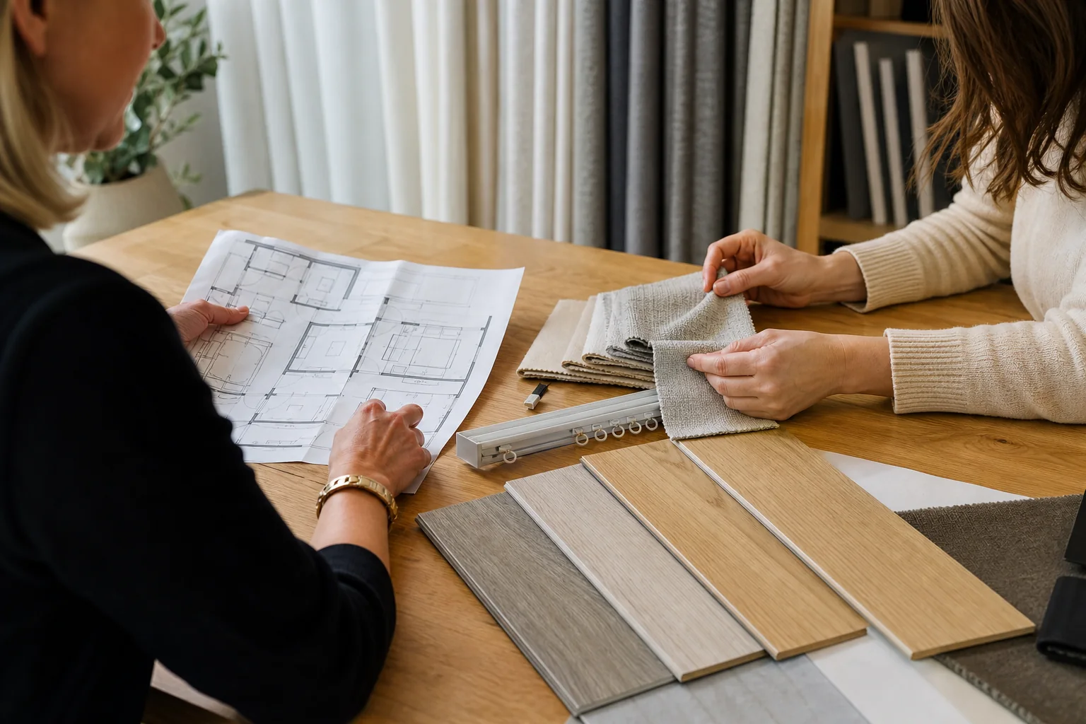 設計與工程合作時核對窗簾地板材料和圖面