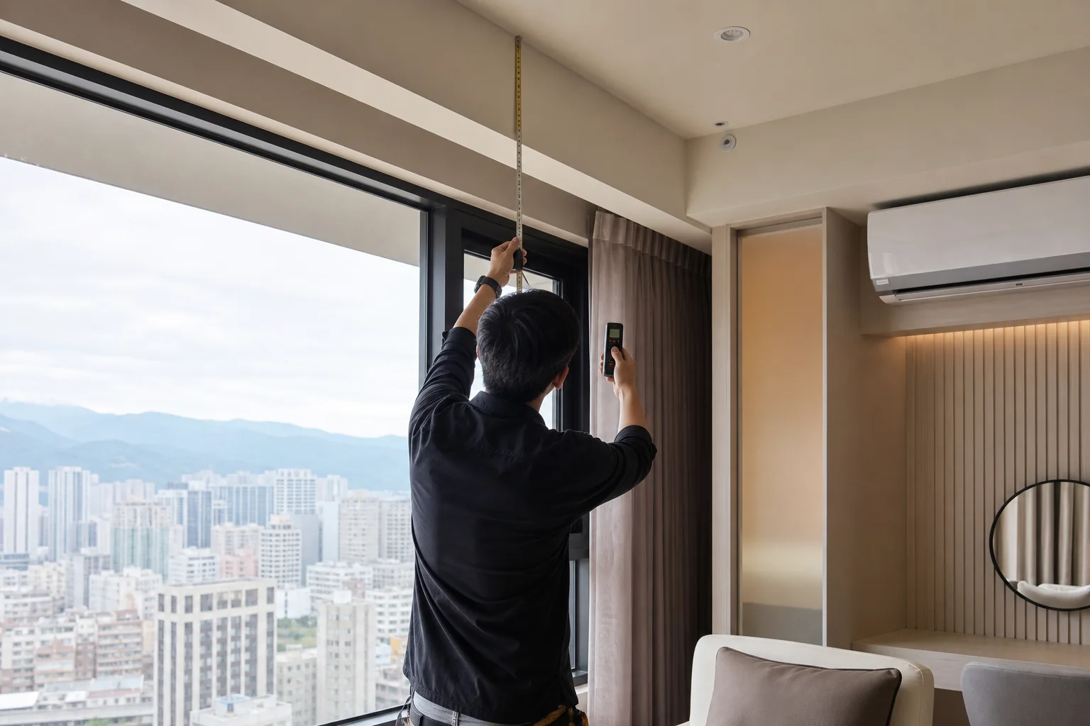 住宅窗面到府丈量並確認窗簾盒、冷氣與家具淨空